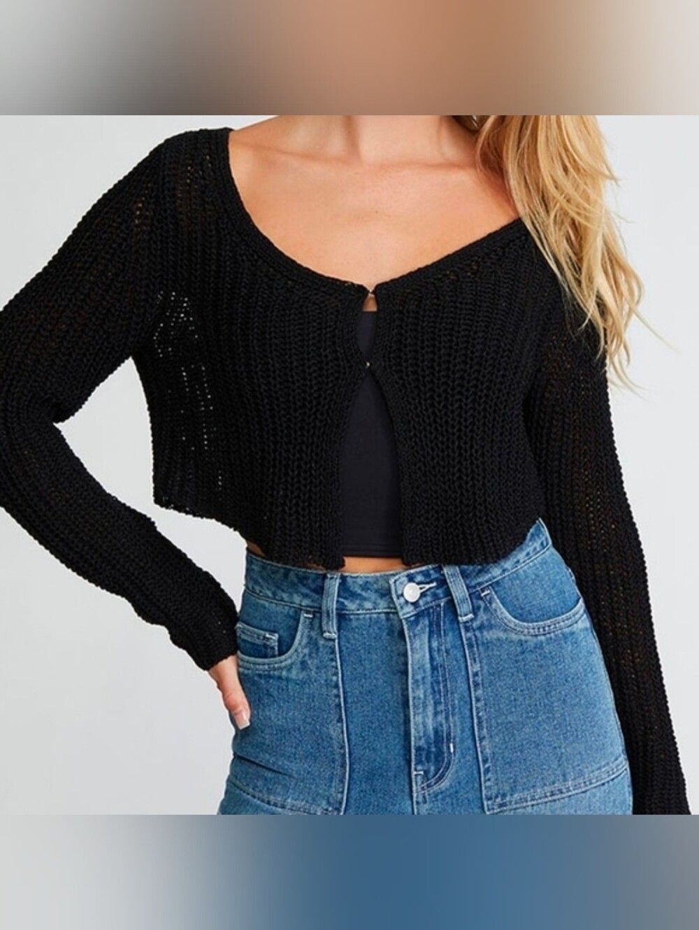 pacsun black knit crop sweater cardi top grunge 90s y2k crop goth whimsigoth